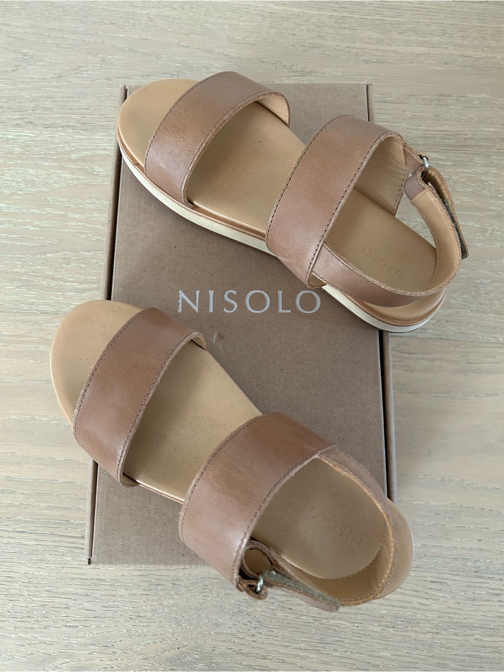 Nisolo Tan Leather Two-Strap Open-Toe Sandals